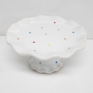 Porta Doce Borda de Ondinhas - Branco com bolinhas - Cerâmica - Cód. 0179